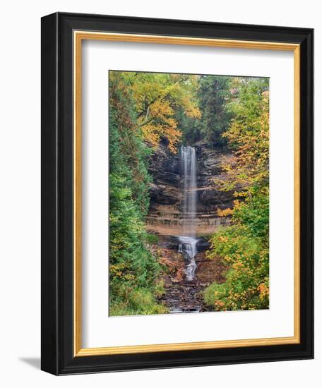 Michigan, Upper Peninsula. Munising Falls in Autumn-Julie Eggers-Framed Photographic Print