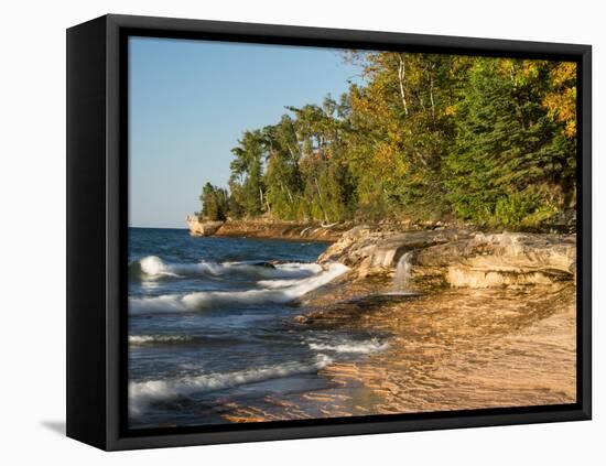 Michigan, Upper Peninsula. Waterfall Along the Edge of Lake Superior-Julie Eggers-Framed Premier Image Canvas