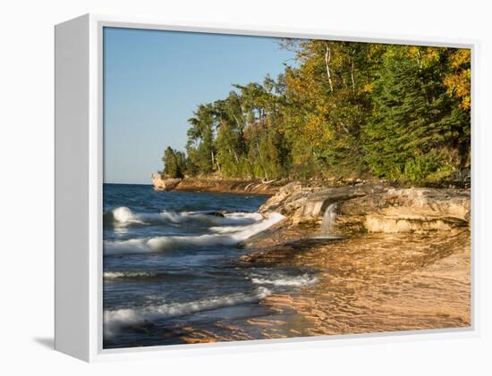 Michigan, Upper Peninsula. Waterfall Along the Edge of Lake Superior-Julie Eggers-Framed Premier Image Canvas