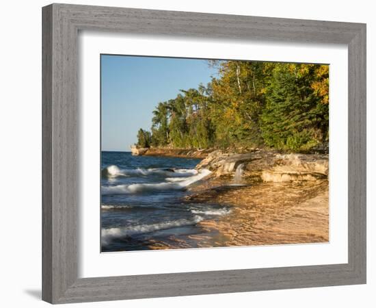 Michigan, Upper Peninsula. Waterfall Along the Edge of Lake Superior-Julie Eggers-Framed Photographic Print