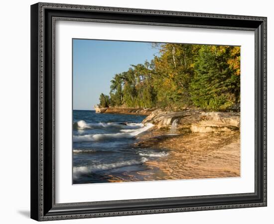 Michigan, Upper Peninsula. Waterfall Along the Edge of Lake Superior-Julie Eggers-Framed Photographic Print