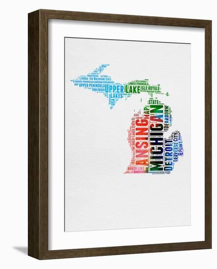 Michigan Watercolor Word Cloud-NaxArt-Framed Art Print