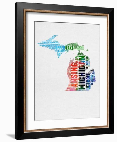 Michigan Watercolor Word Cloud-NaxArt-Framed Art Print