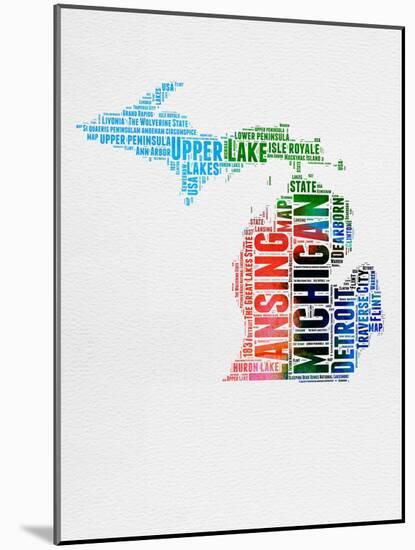 Michigan Watercolor Word Cloud-NaxArt-Mounted Art Print