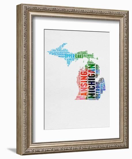 Michigan Watercolor Word Cloud-NaxArt-Framed Premium Giclee Print