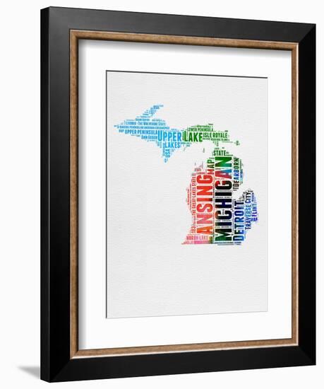 Michigan Watercolor Word Cloud-NaxArt-Framed Premium Giclee Print