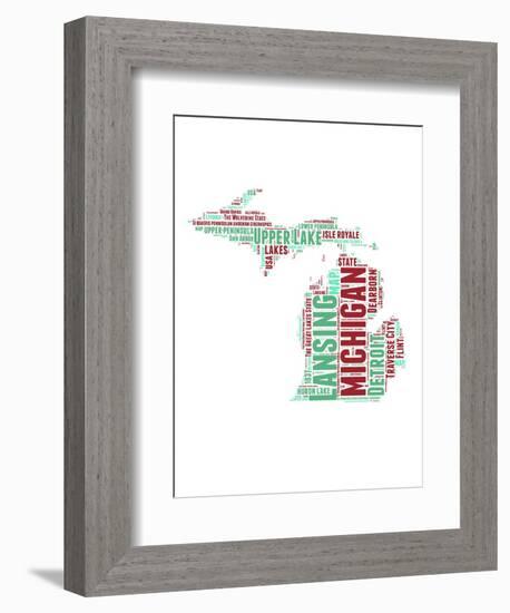 Michigan Word Cloud Map-NaxArt-Framed Premium Giclee Print