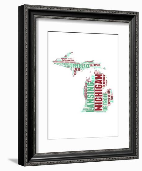 Michigan Word Cloud Map-NaxArt-Framed Premium Giclee Print