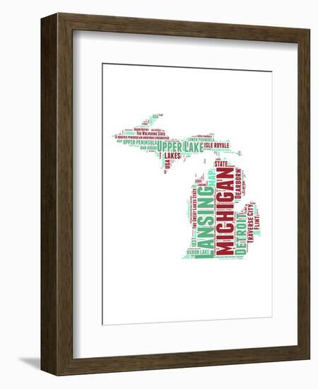 Michigan Word Cloud Map-NaxArt-Framed Art Print