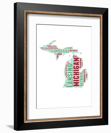 Michigan Word Cloud Map-NaxArt-Framed Art Print