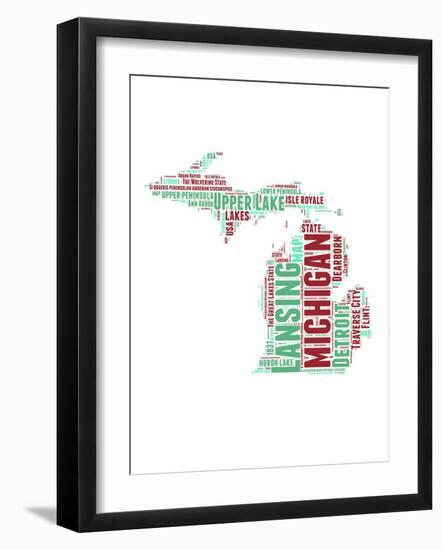 Michigan Word Cloud Map-NaxArt-Framed Art Print