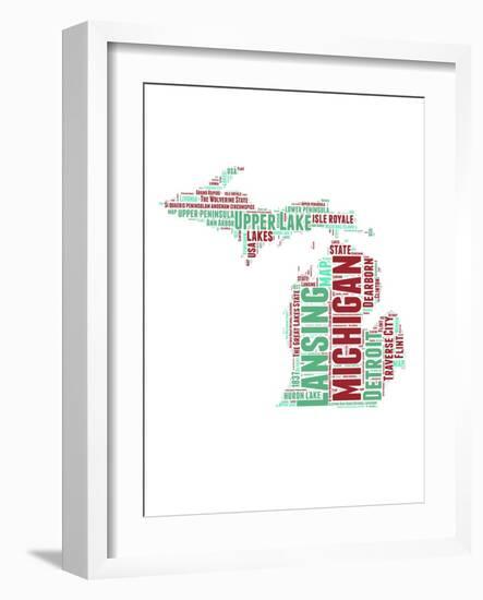 Michigan Word Cloud Map-NaxArt-Framed Art Print