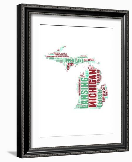 Michigan Word Cloud Map-NaxArt-Framed Art Print