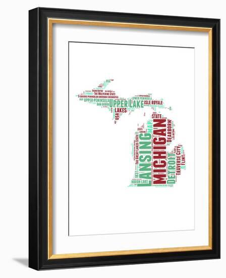 Michigan Word Cloud Map-NaxArt-Framed Art Print