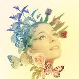 Beautiful woman with flowers and butterflies-Michiko Tierney-Art Print