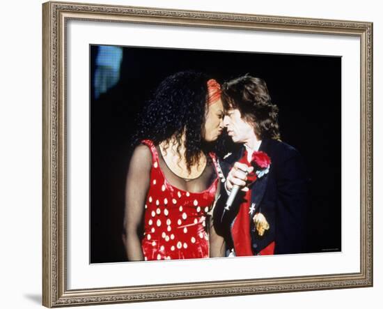 Mick Jagger and Backup Singer Lisa Fischer During a Performance by the Rolling Stones-null-Framed Premium Photographic Print