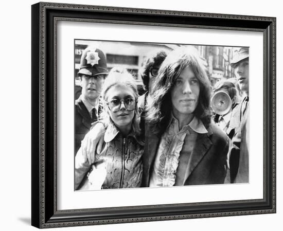Mick Jagger and His Girl Friend, Singer Marianne Faithful Arrive at Magistrate's Court-null-Framed Premium Photographic Print
