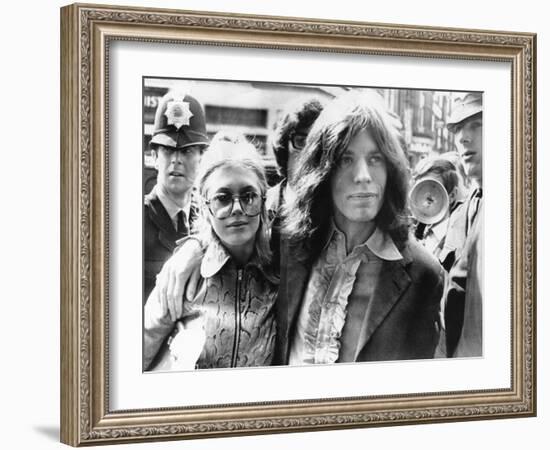 Mick Jagger and His Girl Friend, Singer Marianne Faithful Arrive at Magistrate's Court-null-Framed Photo