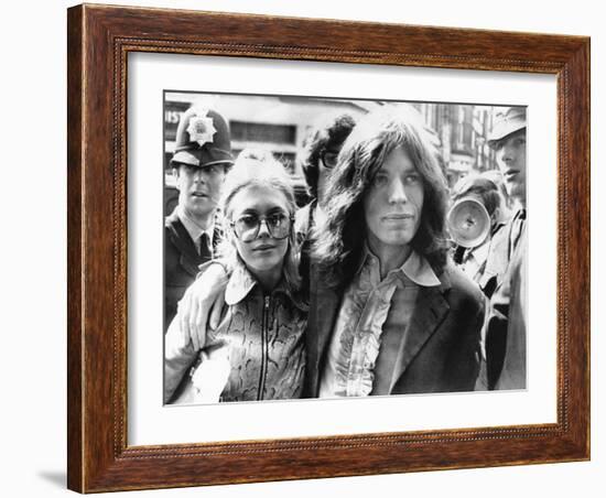 Mick Jagger and His Girl Friend, Singer Marianne Faithful Arrive at Magistrate's Court-null-Framed Photo