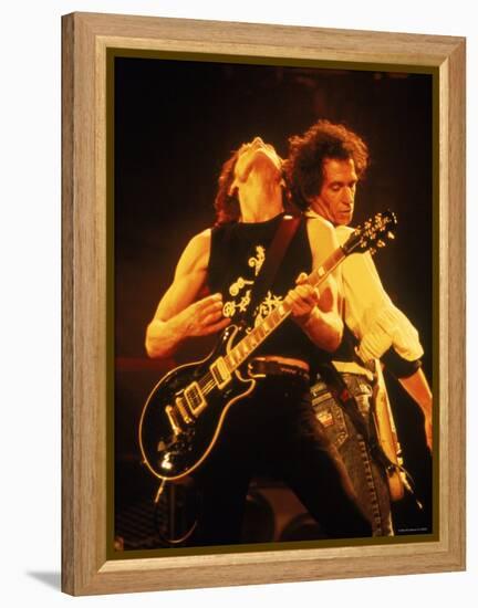 Mick Jagger and Keith Richards During a Performance by the Rolling Stones-null-Framed Premier Image Canvas