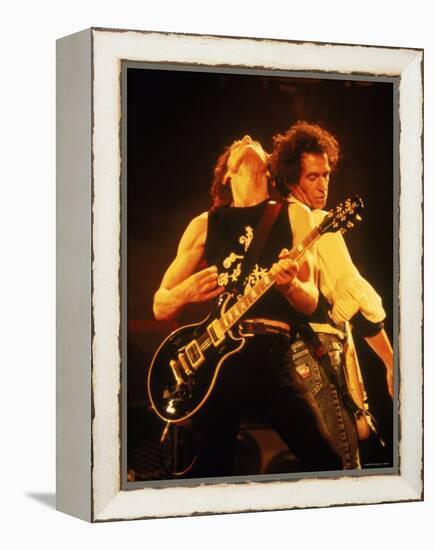 Mick Jagger and Keith Richards During a Performance by the Rolling Stones-null-Framed Premier Image Canvas