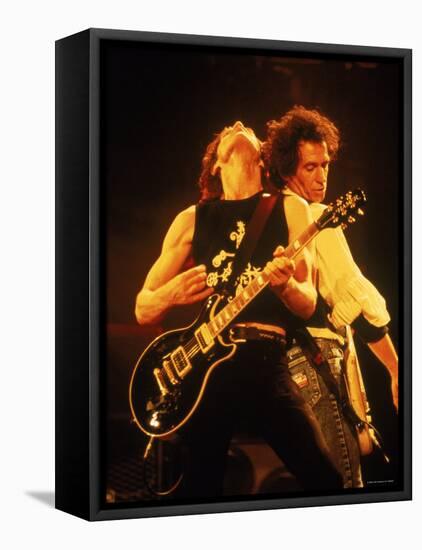 Mick Jagger and Keith Richards During a Performance by the Rolling Stones-null-Framed Premier Image Canvas