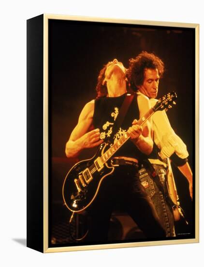 Mick Jagger and Keith Richards During a Performance by the Rolling Stones-null-Framed Premier Image Canvas