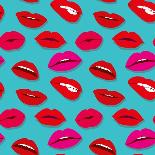 Makeup and Cosmetics Seamless Pattern with Red Woman Lips. Flat Sexy Lips Fashion Background Vector-MicroOne-Framed Stretched Canvas