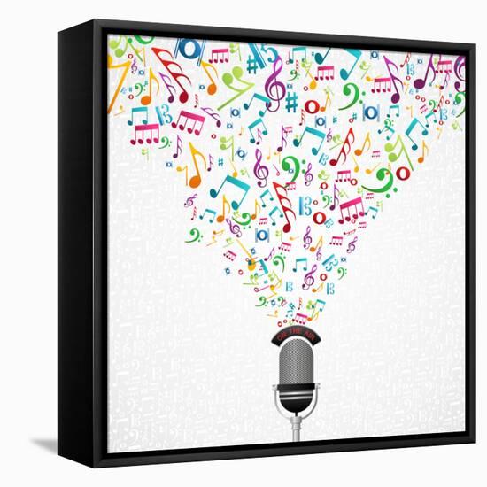 Microphone Colorful Music Notes Splash-Cienpies Design-Framed Stretched Canvas