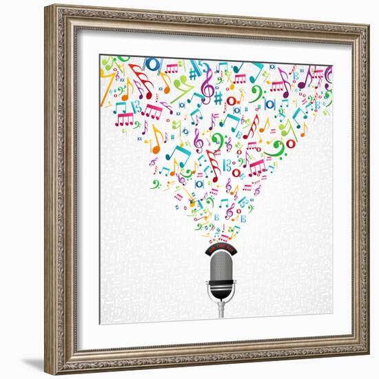 Microphone Colorful Music Notes Splash-Cienpies Design-Framed Art Print