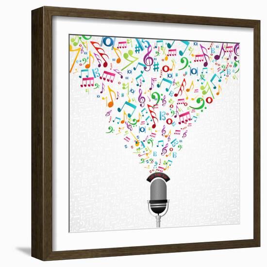 Microphone Colorful Music Notes Splash-Cienpies Design-Framed Art Print