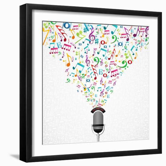 Microphone Colorful Music Notes Splash-Cienpies Design-Framed Art Print