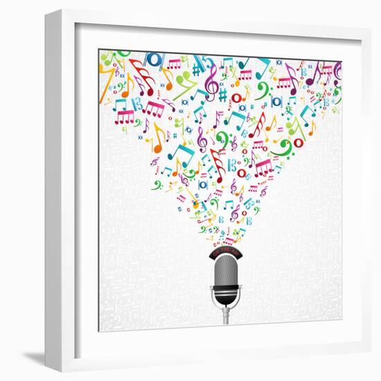 Microphone Colorful Music Notes Splash-Cienpies Design-Framed Art Print