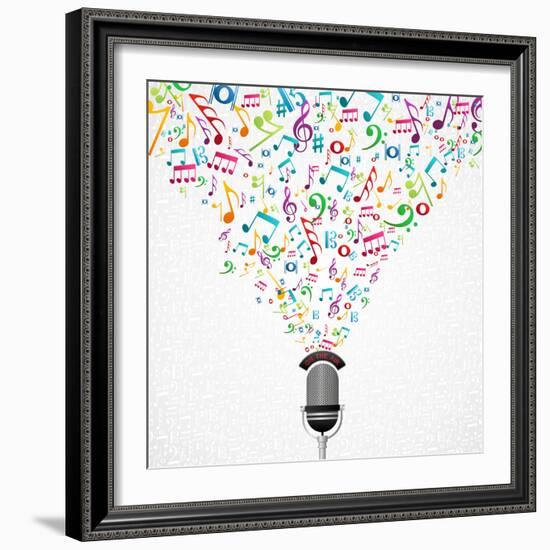 Microphone Colorful Music Notes Splash-Cienpies Design-Framed Art Print