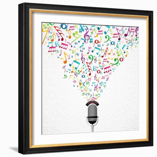 Microphone Colorful Music Notes Splash-Cienpies Design-Framed Art Print