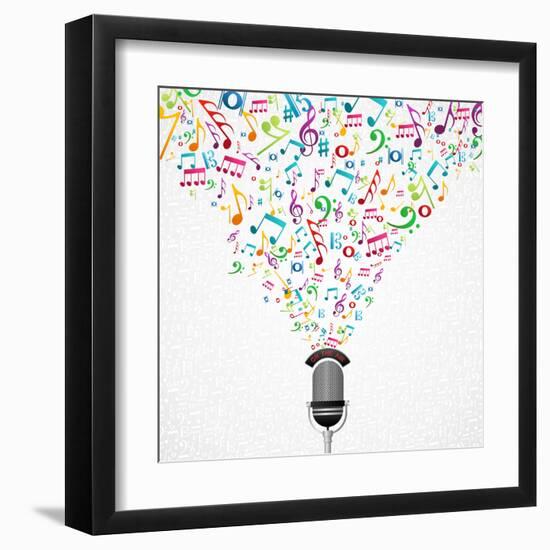 Microphone Colorful Music Notes Splash-Cienpies Design-Framed Art Print