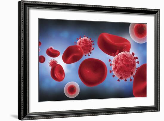Microscopic View of Blood Cells with Virus-null-Framed Art Print