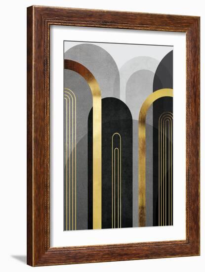 Mid Century Arches Black Gold 1-Urban Epiphany-Framed Art Print