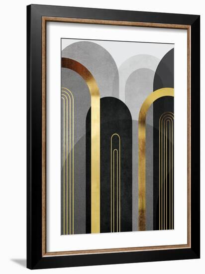 Mid Century Arches Black Gold 1-Urban Epiphany-Framed Art Print