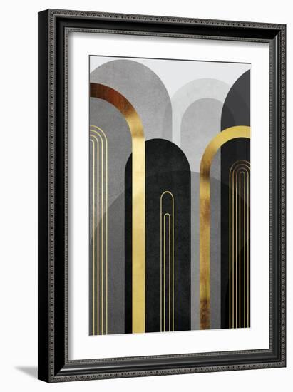 Mid Century Arches Black Gold 1-Urban Epiphany-Framed Art Print