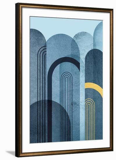 Mid Century Arches Navy Blue-Urban Epiphany-Framed Art Print