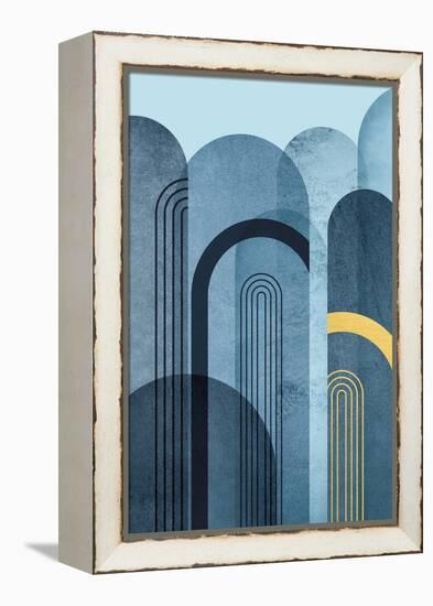 Mid Century Arches Navy Blue-Urban Epiphany-Framed Stretched Canvas