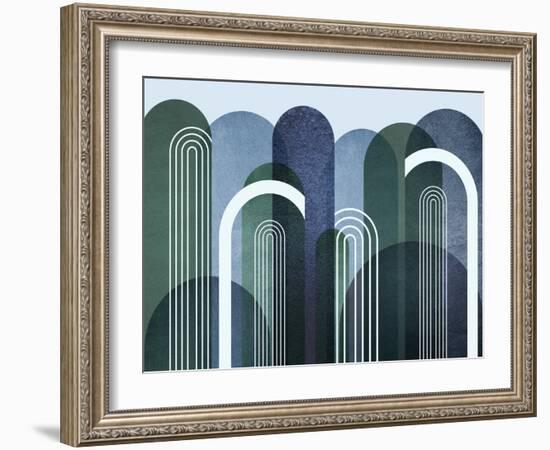 Mid Century Arches Navy Emerald-Urban Epiphany-Framed Art Print