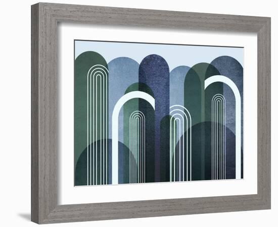 Mid Century Arches Navy Emerald-Urban Epiphany-Framed Art Print