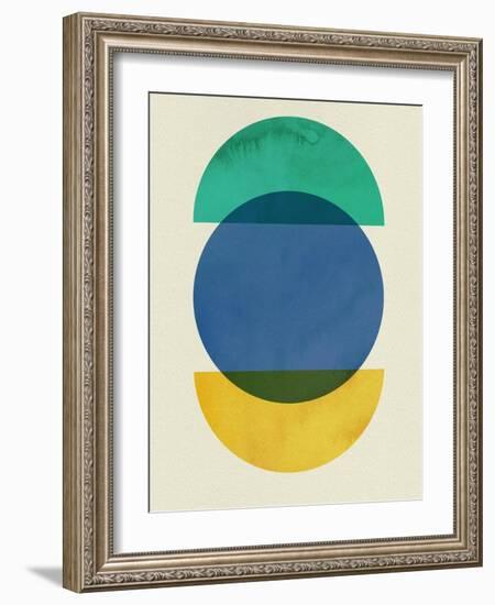 Mid Century Blue Circle and Half Moons-Eline Isaksen-Framed Art Print