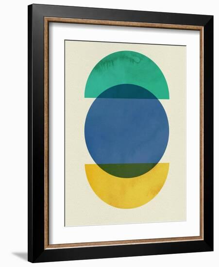 Mid Century Blue Circle and Half Moons-Eline Isaksen-Framed Art Print