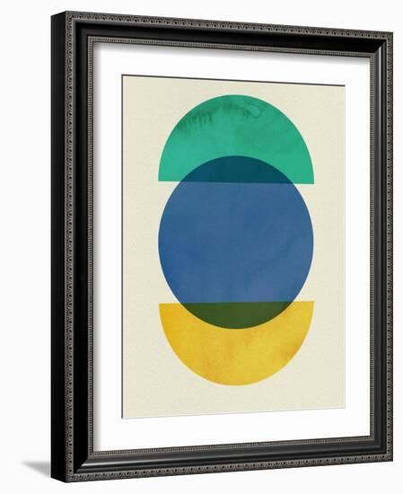 Mid Century Blue Circle and Half Moons-Eline Isaksen-Framed Art Print