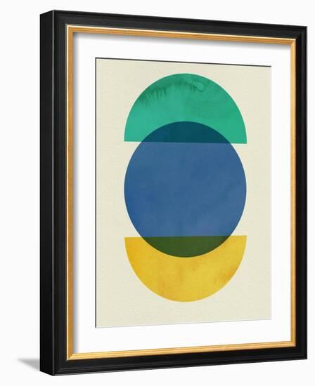 Mid Century Blue Circle and Half Moons-Eline Isaksen-Framed Art Print