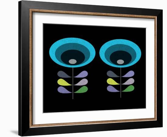 Mid Century Blue Flowers on Black-Anita Nilsson-Framed Art Print