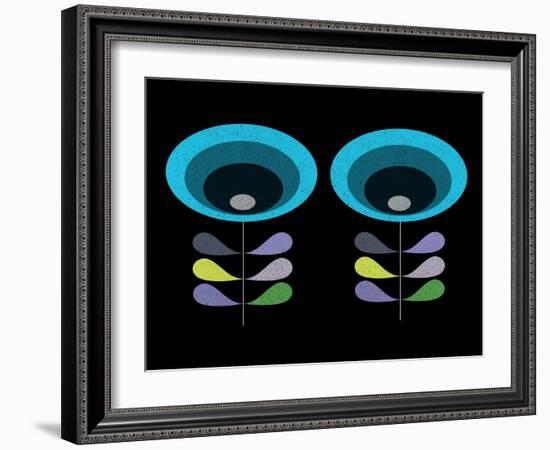 Mid Century Blue Flowers on Black-Anita Nilsson-Framed Art Print